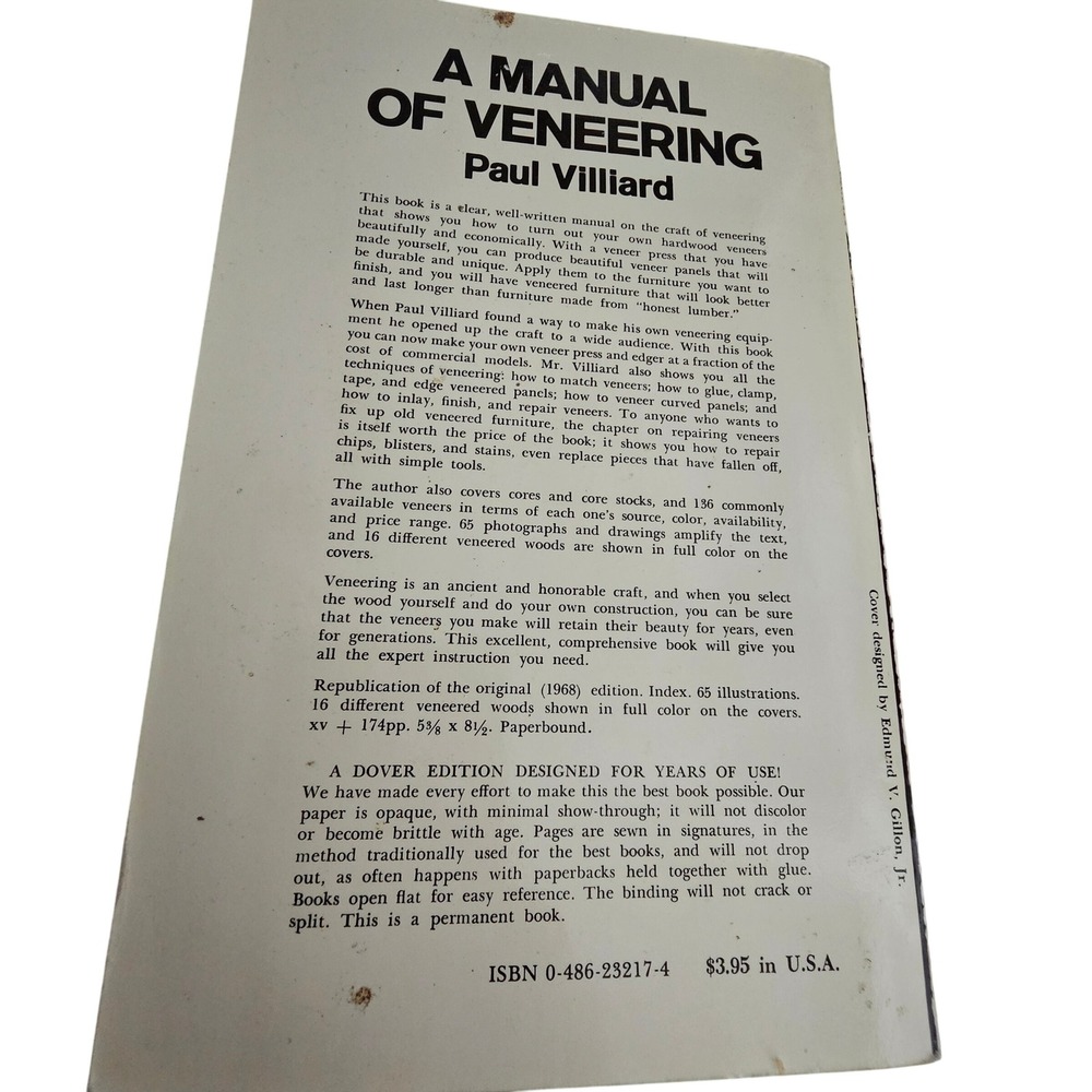 A Manual of Veneering Paul Villiard Dover Publications Woodworking Vtg Book 1975 - Picture 2 of 4